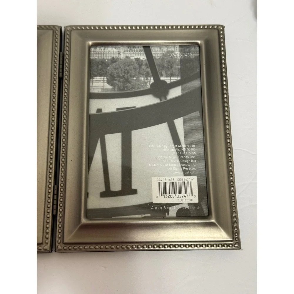 Classic‎ Home by Carr Champagne Silver Beaded 4x6 Double Hinged Picture Frame